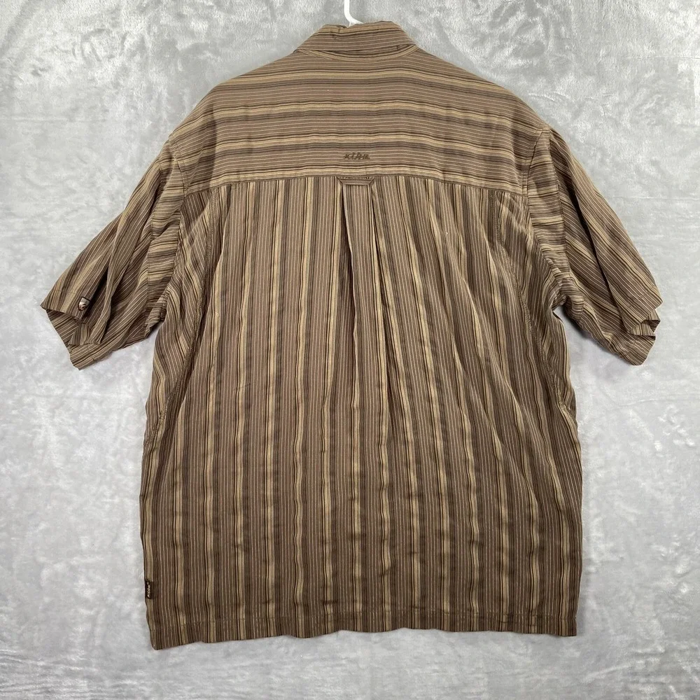 KUHL Shirt Mens XL Button Up Striped Short Sleeve Brown Pocket Hiking Outdoor